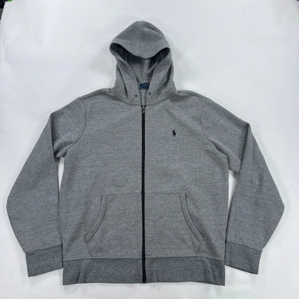 Polo Ralph Lauren Mens Hoodie Large Grey Full Zip Pony Logo Streetwear Classic